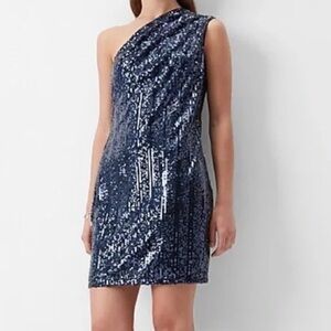 Express Navy Sequin One-Shoulder Dress